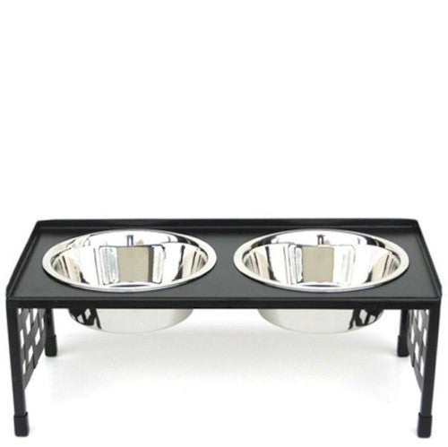 Checkered Tray Top Elevated Dog Bowls - Medium