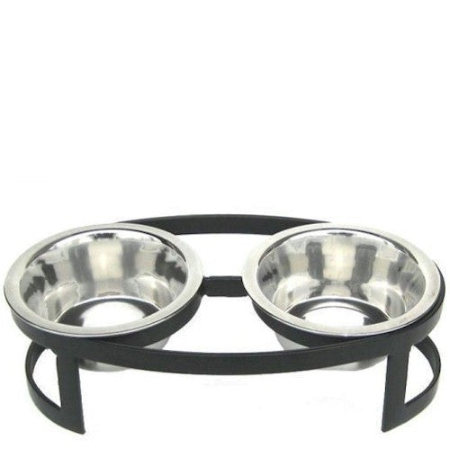 Oval Cross Double Raised Pet Feeder - Small