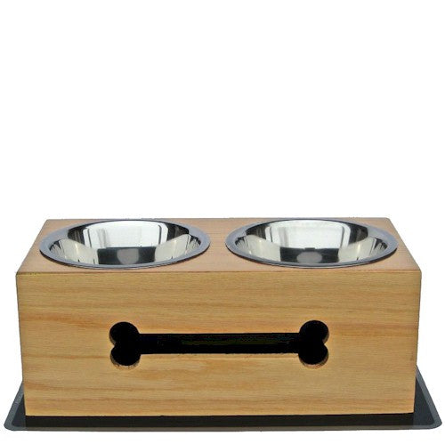 Wooden Bone Elevated Dog Bowls - Large