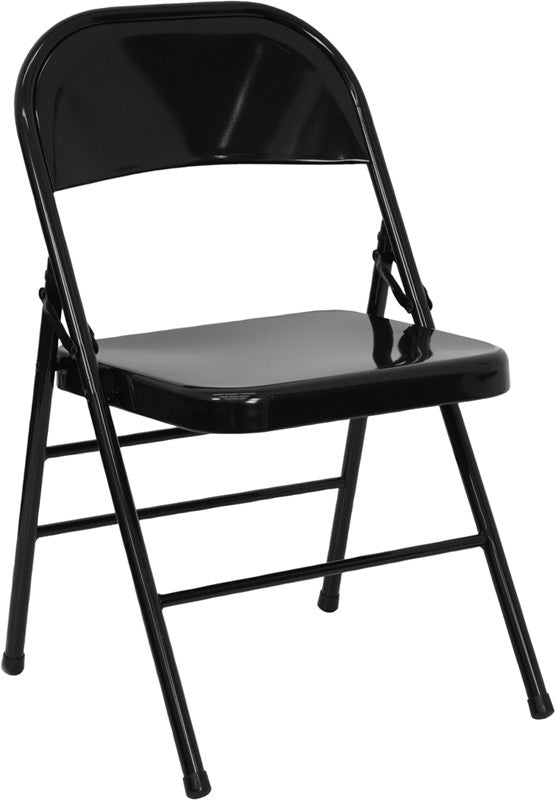 Hercules Series Triple Braced & Quad Hinged Black Metal Folding Chair Hf3-mc-309as-bk-gg By Flash Furniture