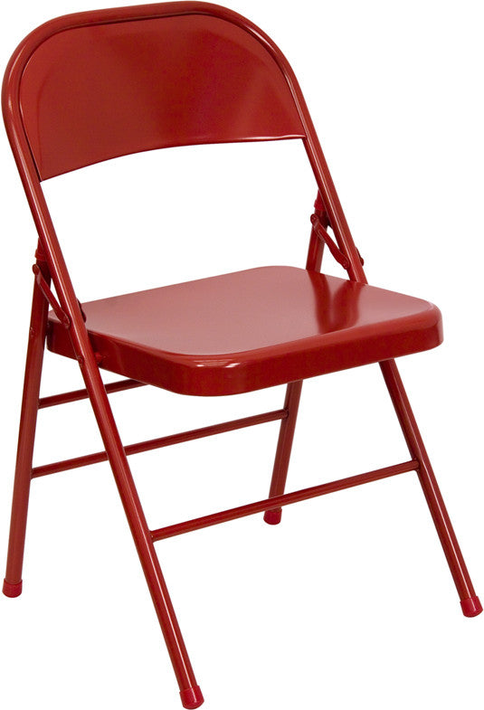 Hercules Series Triple Braced & Quad Hinged Red Metal Folding Chair Hf3-mc-309as-red-gg By Flash Furniture