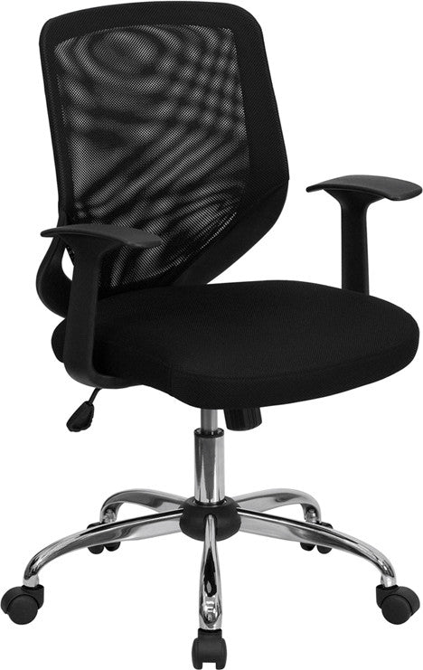 Mid-back Black Mesh Office Chair With Mesh Fabric Seat Lf-w95-mesh-bk-gg By Flash Furniture