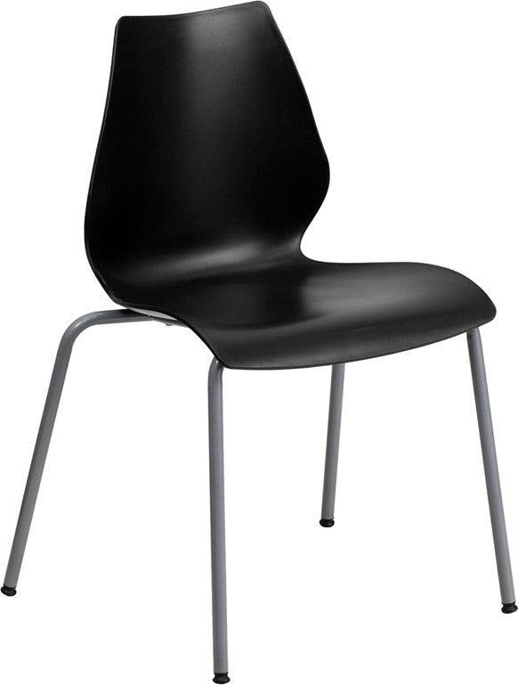 Flash Furniture Rut-288-bk-gg Hercules Series 770 Lb. Capacity Black Stack Chair With Lumbar Support And Silver Frame