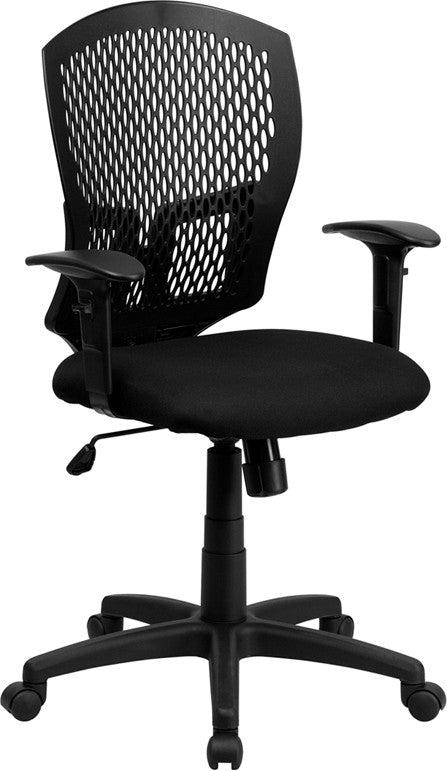 Flash Furniture Wl-3958syg-bk-a-gg Mid-back Designer Back Task Chair With Padded Fabric Seat And Arms