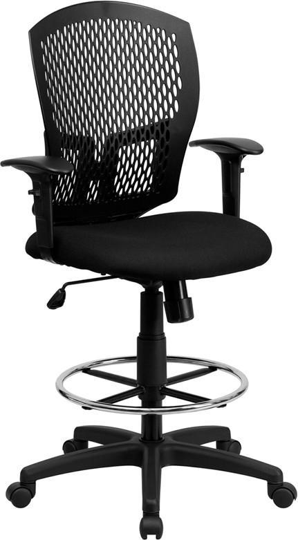 Flash Furniture Wl-3958syg-bk-ad-gg Mid-back Designer Back Drafting Stool With Padded Fabric Seat And Arms