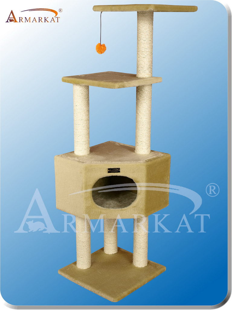 Armarkat A5201 Faux Fur Pressed Wood 3" Diameter Post Cat Tree 20" L X 20" W X 52" H - Beige