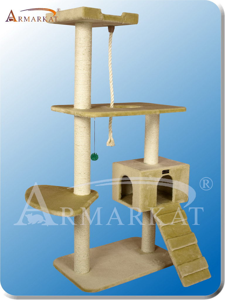 Armarkat A5801 Faux Fur Pressed Wood 3.5" Diameter Post Cat Tree 38" L X 28" W X 58" H - Beige