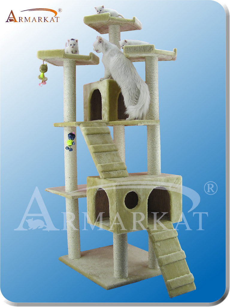 Armarkat A7401 Faux Fur Pressed Wood 3.5" Diameter Post Cat Tree 50" L X 26" W X 74" H - Beige