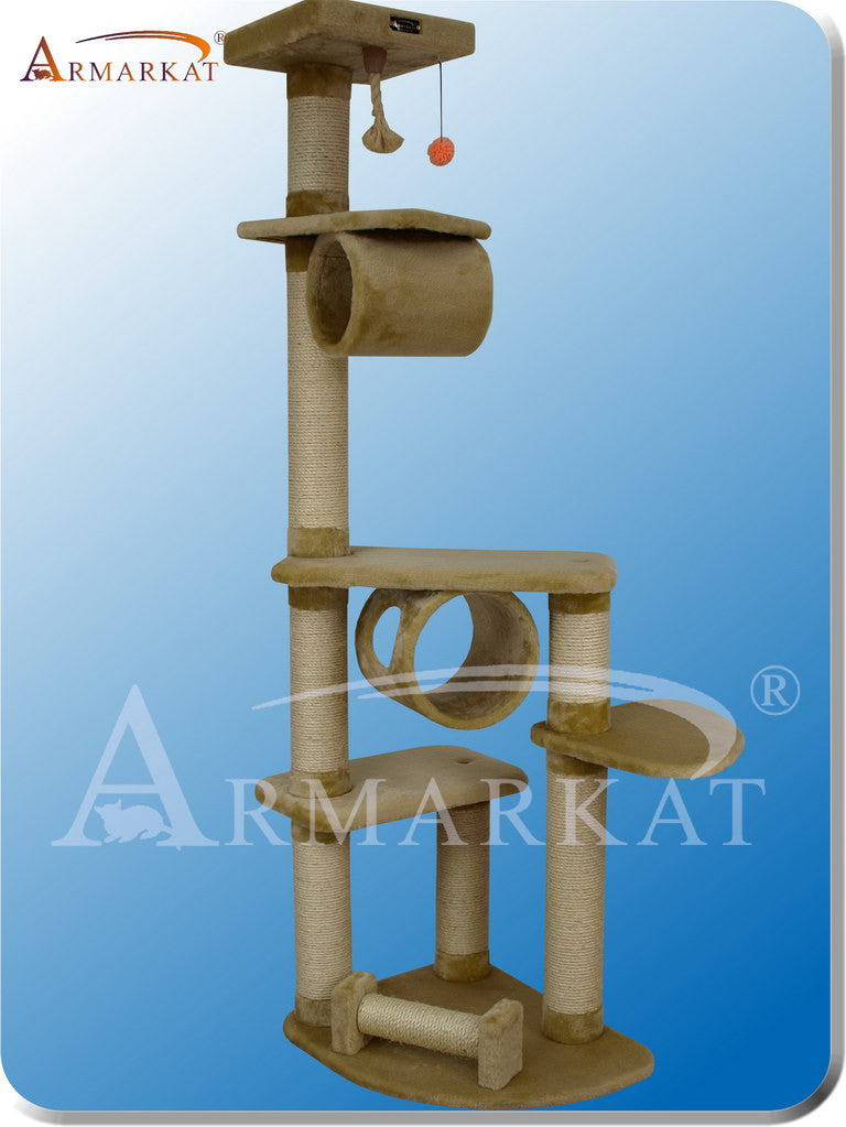 Armarkat A7463 Faux Fur Pressed Wood 4.5" Diameter Post Cat Tree 36" L X 32" W X 74" H - Beige