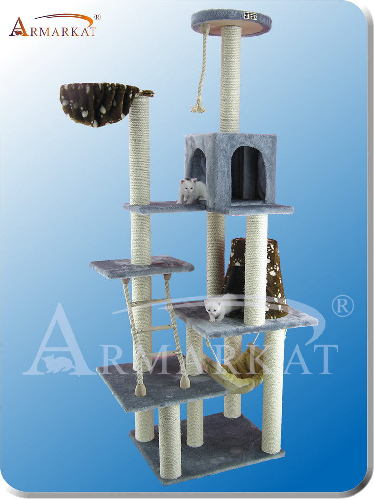 Armarkat A7802 Faux Fur Pressed Wood 3.5" Diameter Post Cat Tree 42" L X 26" W X 78" H - Silver Gray