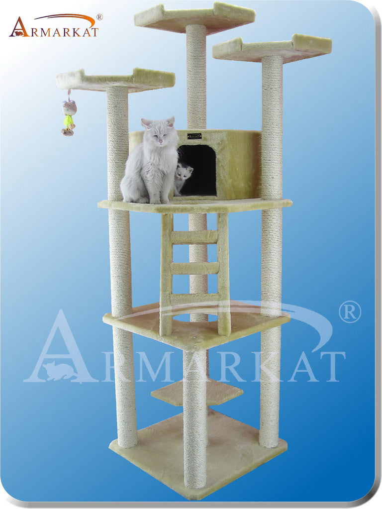 Armarkat A8001 Faux Fur Plywood 3.5" Diameter Post Cat Tree 40" L X 33" W X 80" H - Beige