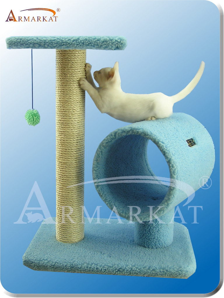 Armarkat B2501 Faux Fleece Pressed Wood 3.5"/4.5" Diameter Post Cat Tree 24" L X 14" W X 26" H - Sky Blue