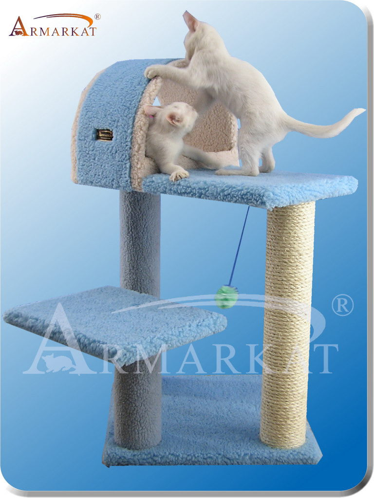 Armarkat B2903 Faux Fleece Pressed Wood 3.5" Diameter Post Cat Tree 25" L X 25" W X 30" H - Sky Blue