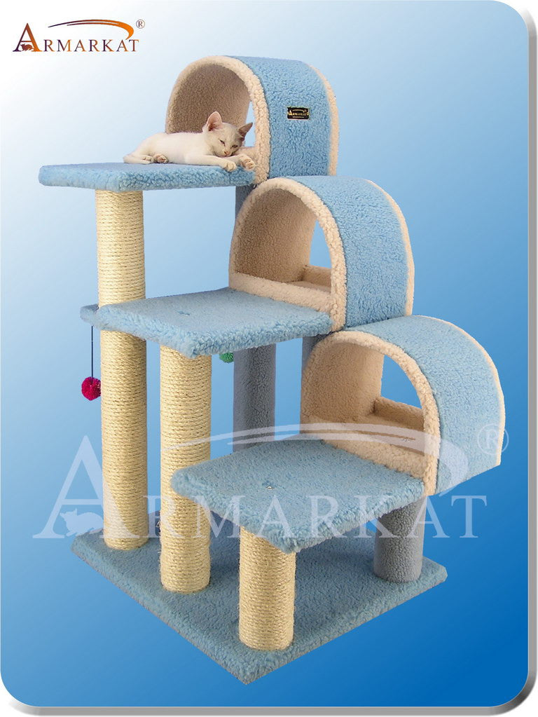 Armarkat B3803 Faux Fleece Pressed Wood 3.5" Diameter Post Cat Tree 31" L X 20" W X 38" H - Sky Blue