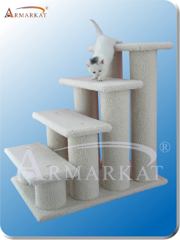 Armarkat B4001 Faux Fleece Pressed Wood 4.5" Diameter Post Cat Tree 25" H X 25" D X 17" W - Ivory