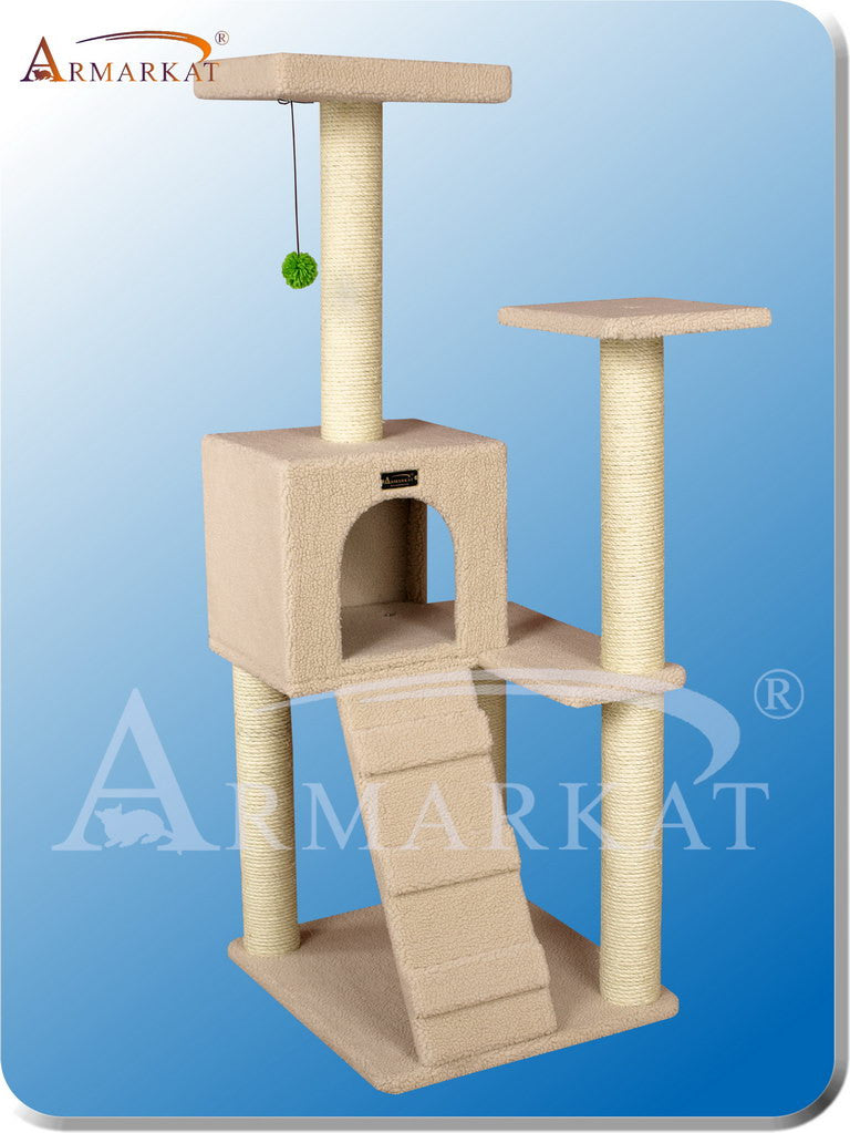 Armarkat B5301 Faux Fleece Pressed Wood 3.5" Diameter Post Cat Tree 24" L X 22" W X 53" H - Ivory