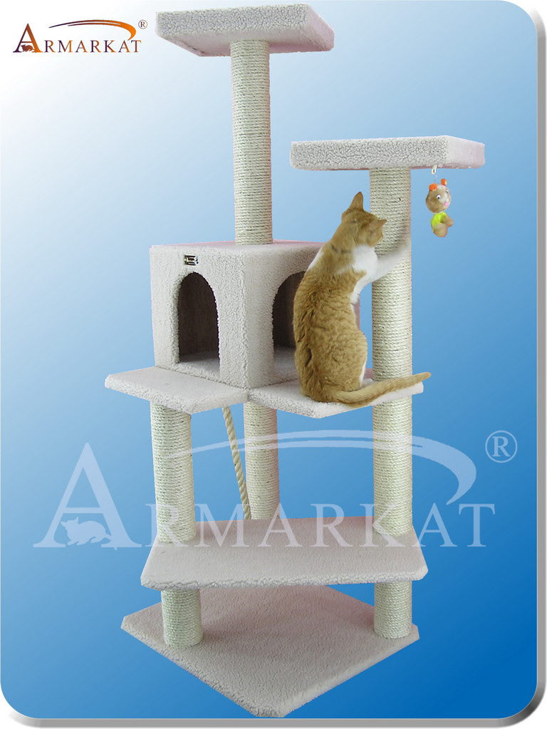 Armarkat B5701 Faux Fleece Pressed Wood 3.5" Diameter Post Cat Tree 28" L X 25" W X 57" H - Ivory