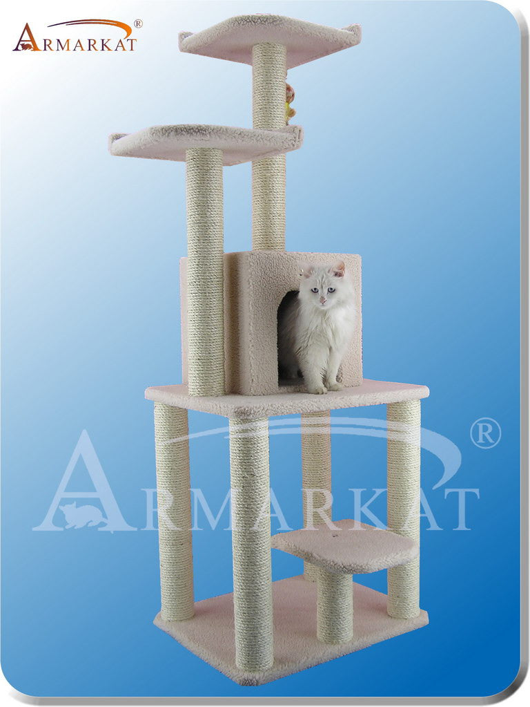 Armarkat B6203 Faux Fleece Pressed Wood 3.5" Diameter Post Cat Tree 28" L X 27" W X 62" H - Ivory