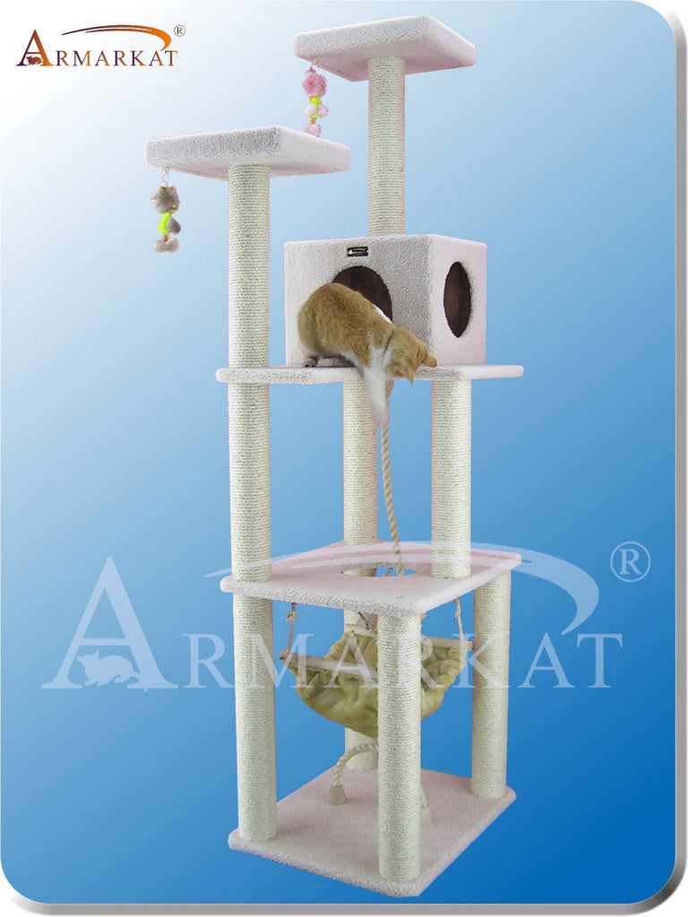 Armarkat B7301 Faux Fleece Pressed Wood 3.5" Diameter Post Cat Tree 27" L X 24" W X 73" H - Ivory