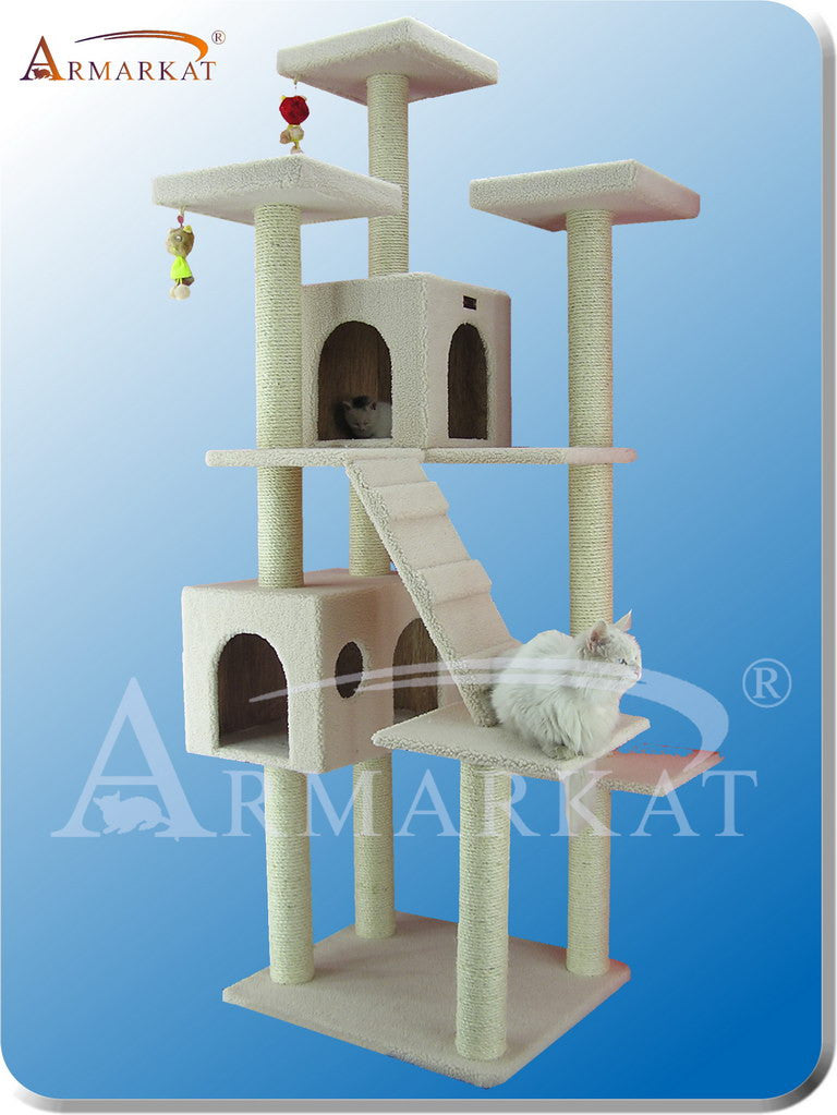 Armarkat B7701 Faux Fleece Plywood 3.5" Diameter Post Cat Tree 36" L X 31" W X 77" H - Ivory