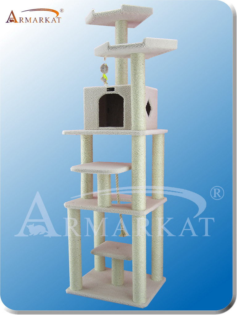 Armarkat B7801 Faux Fleece Pressed Wood 3.5" Diameter Post Cat Tree 32" L X 27" W X 78" H - Ivory