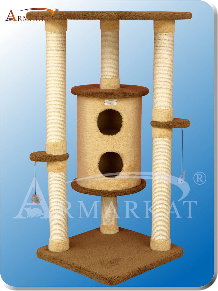 Armarkat X4401 Ultra-soft Faux Fleece Pressed Wood 3.5" Diameter Post Cat Tree 24" L X 25" W X 44" H - Goldenrod & Tan