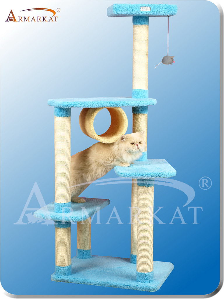 Armarkat X6105 Ultra-soft Faux Fleece Pressed Wood 3.5" Diameter Post Cat Tree 34" L X 20" W X 61" H - Sky Blue