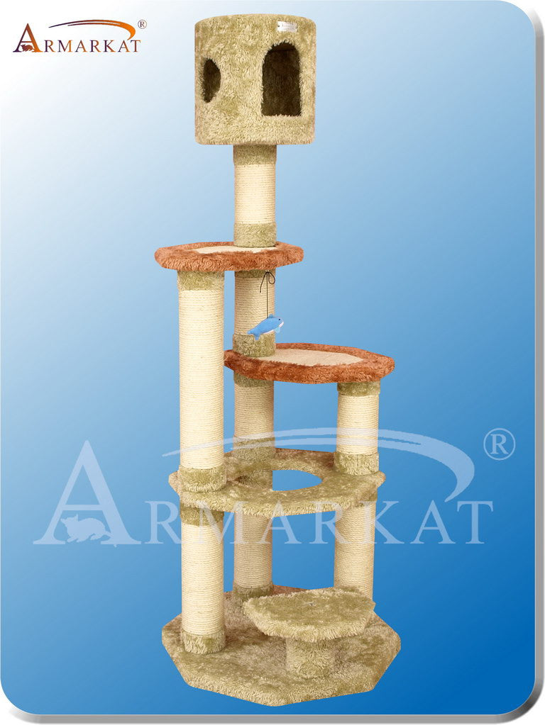 Armarkat X6606 Soft Heavy-carpet Pressed Wood 4.5" Diameter Post Cat Tree 26" L X 26" W X 66" H - Khaki