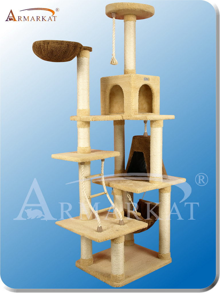 Armarkat X7805 Ultra-soft Faux Fleece Pressed Wood 3.5" Diameter Post Cat Tree 42" L X 26" W X 78" H - Goldenrod