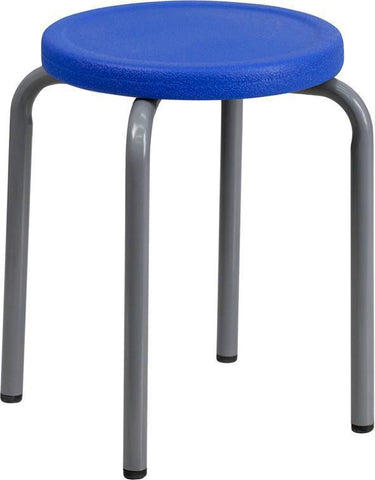 Flash Furniture YK01B-BL-GG Stackable Stool with Blue Seat and Silver