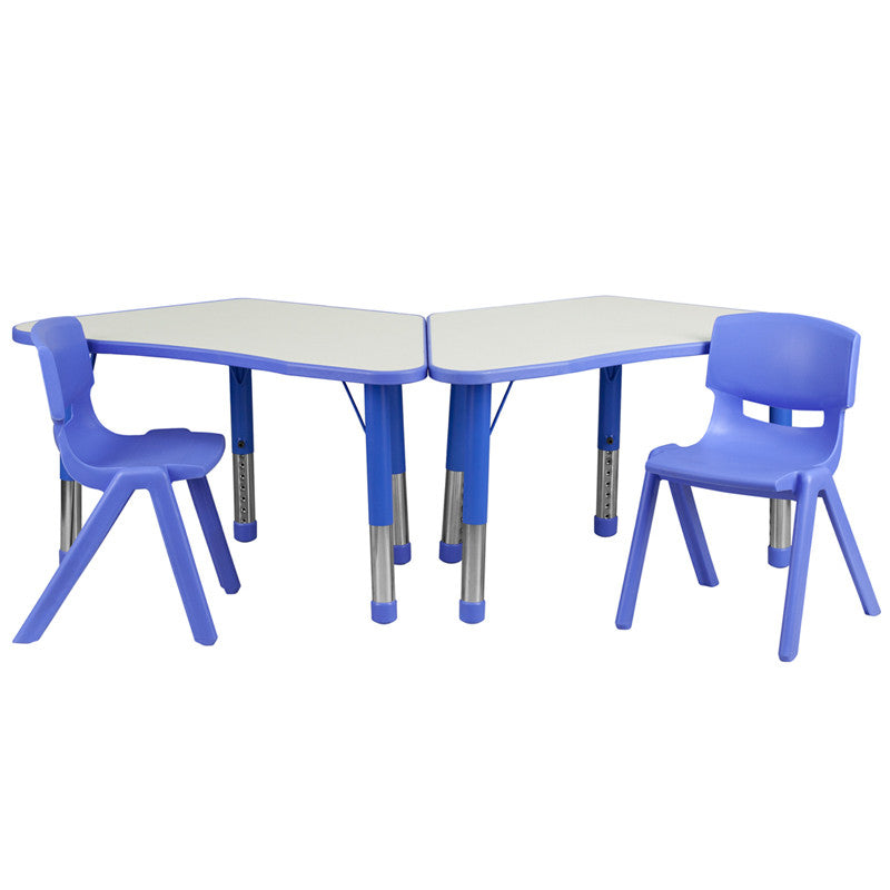Flash Furniture Yu-ycy-091-0032-trap-tbl-blue-gg Blue Trapezoid Plastic Activity Table Configuration With 2 School Stack Chairs