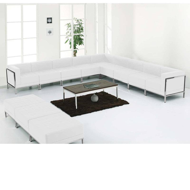 Flash Furniture Zb-imag-set18-wh-gg Hercules Imagination Series White Leather Sectional & Ottoman Set, 12 Pieces
