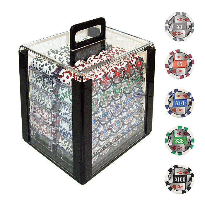 Trademark Commerce 10-1003-1car 1000 4 Aces W/denominations Poker Chips In Acrylic Carrier