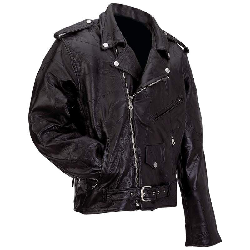 Diamond Plate Rock Design Genuine Buffalo Leather Motorcycle Jacket - 3x
