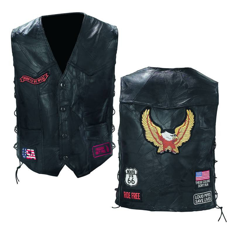 Diamond Plate Rock Design Genuine Buffalo Leather Biker Vest - M