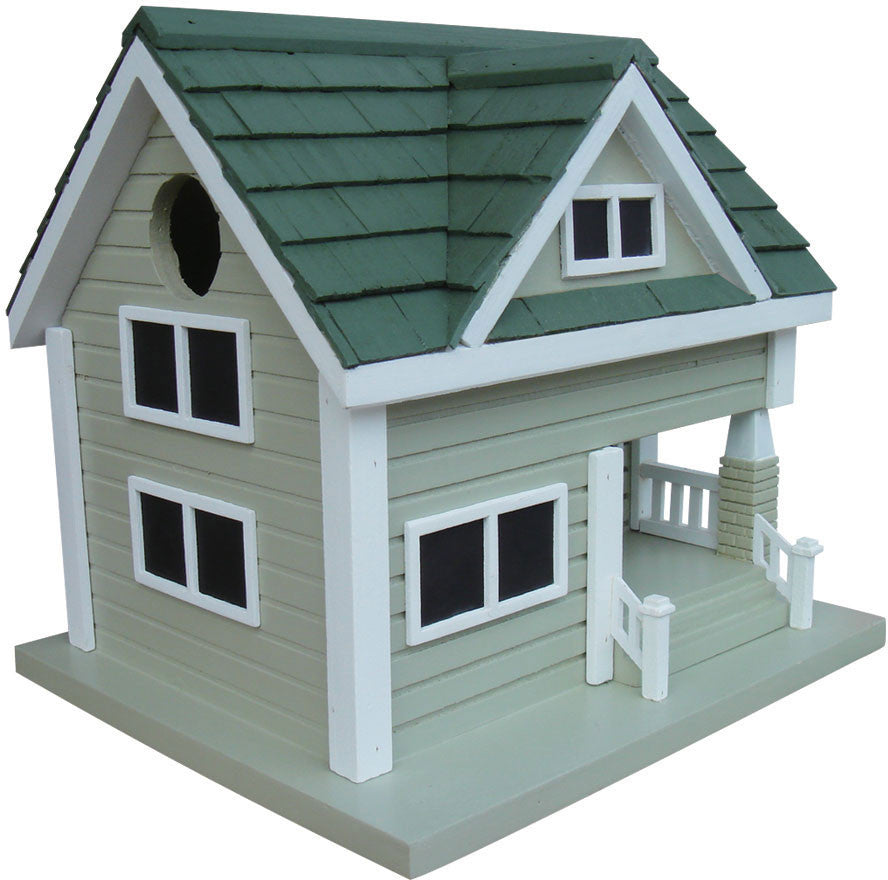 Classic Series Bungalow Birdhouse - Grey With Green Roof By Home Bazaar (hb-2040)