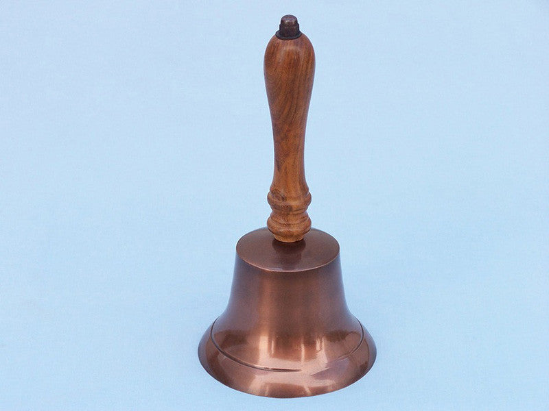 Handcrafted Model Ships Bl-2015-ac Antique Copper Hand Bell With Wood Handle 8"