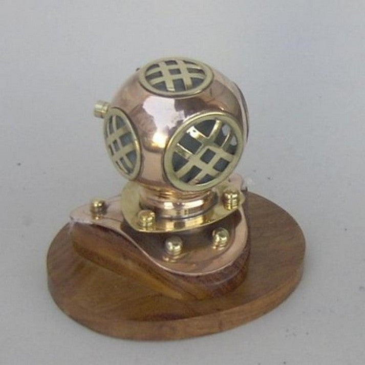 Handcrafted Model Ships Co52570 Copper Divers Helmet On Wood Base 4"