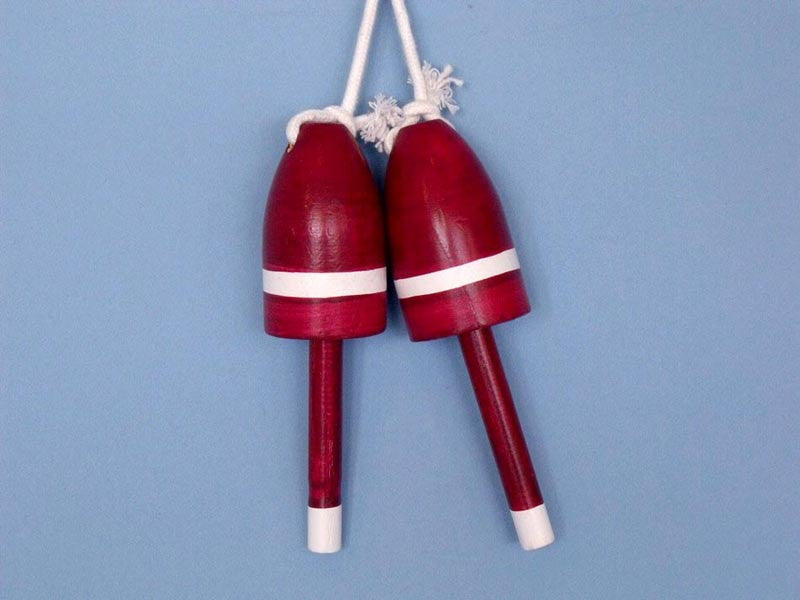 Handcrafted Model Ships Dark-red-lb-7 Wooden Dark Red Maine Lobster Trap Buoy 7" - Set Of 2