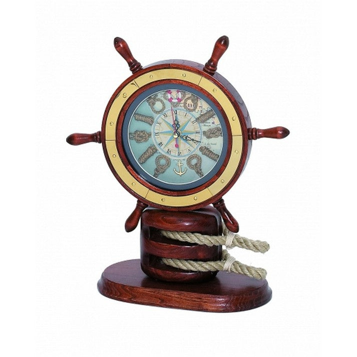 Handcrafted Model Ships Md-083 Wooden Ship Wheel Mantel Knot Clock 13"