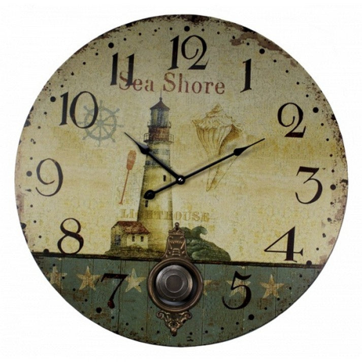 Handcrafted Model Ships Md-163 Wooden Vintage Lighthouse Sea Shore Clock 23"