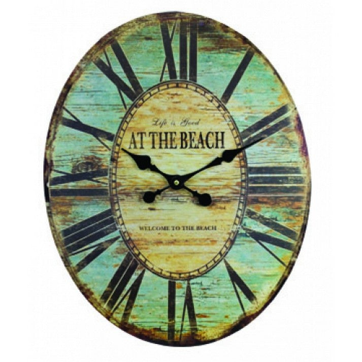 Handcrafted Model Ships Md-181 Wooden Vintage At The Beach Wall Clock 19"
