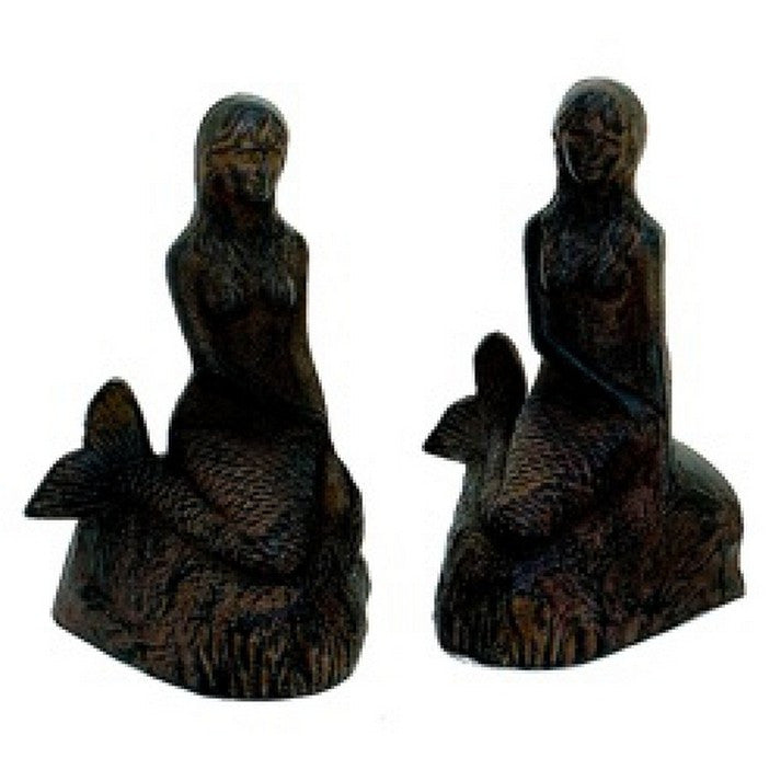 Handcrafted Model Ships Md-376 Rustic Cast Iron Mermaid Book Ends 8"