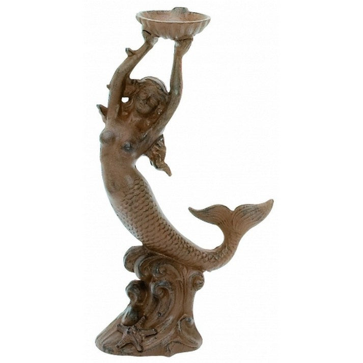 Handcrafted Model Ships Md-554 Rustic Cast Iron Mermaid Candle Holder 16"