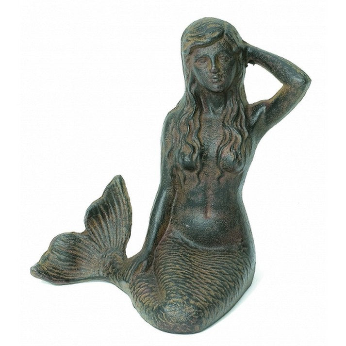 Handcrafted Model Ships Md-557 Rustic Cast Iron Sitting Mermaid 13"