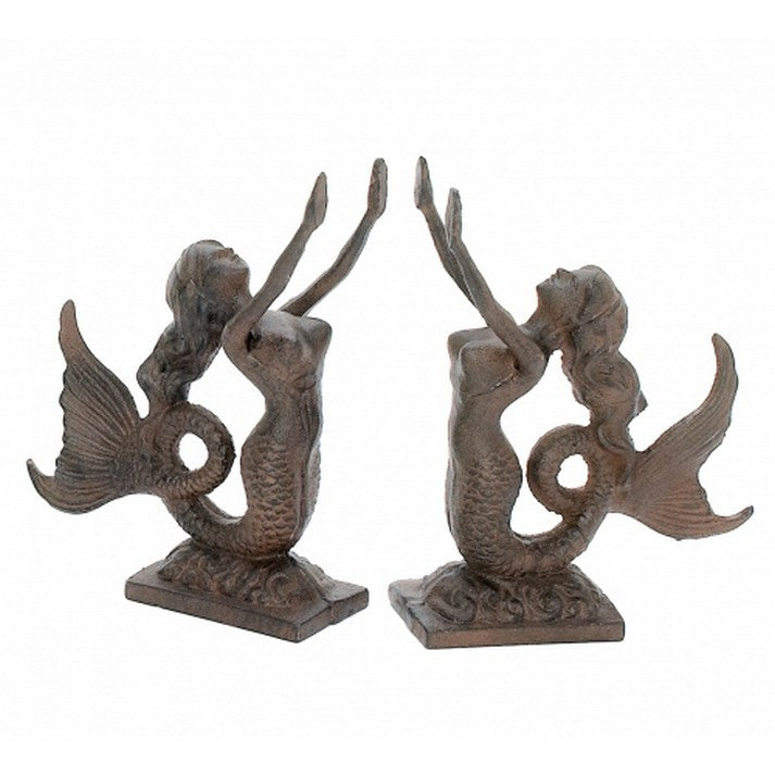 Handcrafted Model Ships Md-609 Rustic Cast Iron Mermaid Book Ends 9"