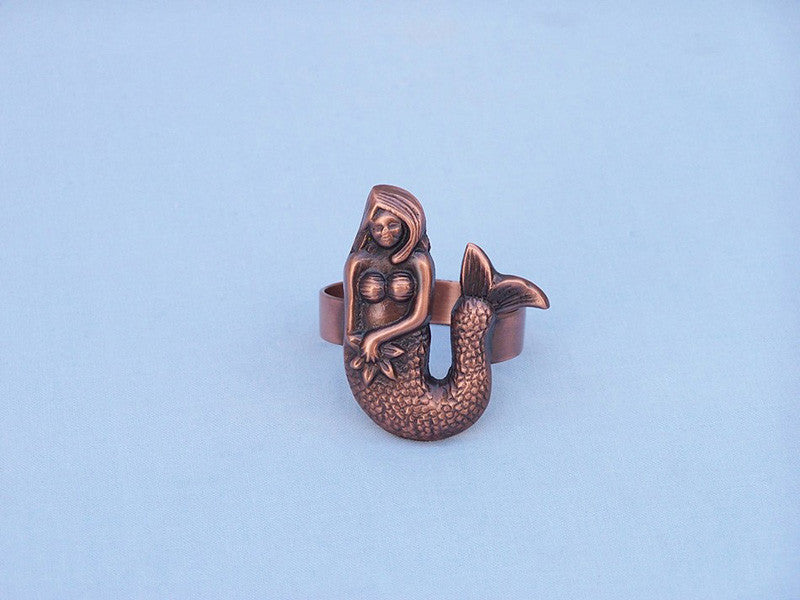 Handcrafted Model Ships Nr-28-c Antique Copper Mermaid Napkin Ring 2"