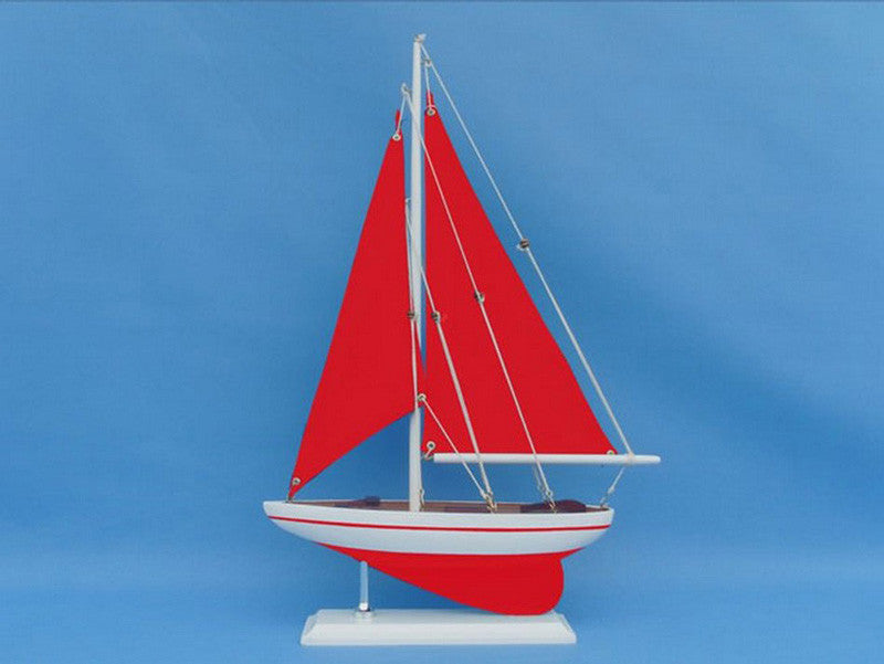 Handcrafted Model Ships Ps-red-red-sails Pacific Sailer 17" Red With Red Sails