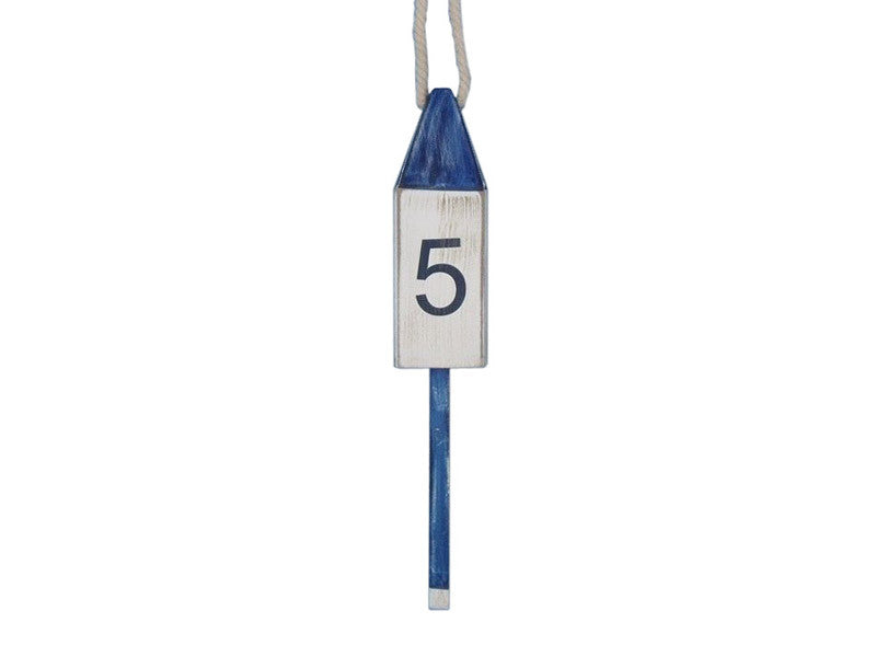 Handcrafted Model Ships Vintage-blue-squared-15 Wooden Vintage Blue Number 5 Squared Buoy 15"