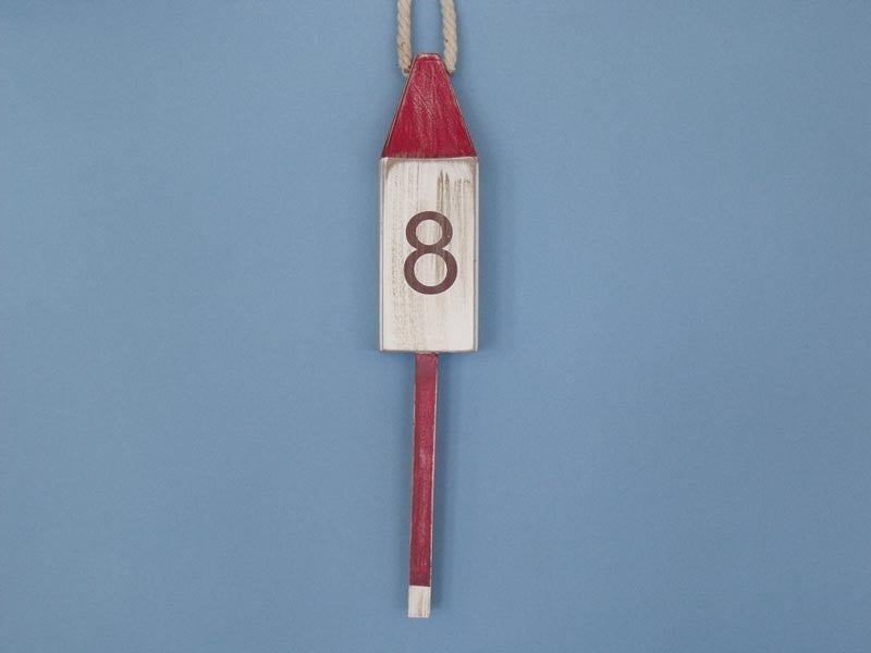 Handcrafted Model Ships Vintage-dark-red-squared-15 Wooden Vintage Dark Red Number 8 Squared Buoy 15"